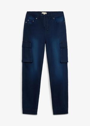 Jeansy dresowe z kieszeniami cargo, slim fit, straight, z gumką w talii