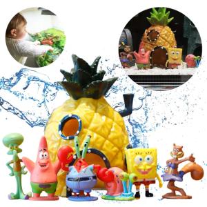 OZDOBA DO AKWARIUM DOMEK + FIGURKI 6 SZT. SPONGEBOB KRYJÓWKA DLA RYB ANANAS