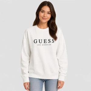 Guess damska bluza biała bez kaptura z logo i nadrukiem z przodu rozmiar S | Idealna na chłodne dni!