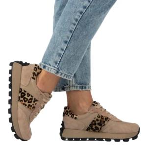 Skórzane sneakersy Filippo DP7112/25 beżowe z panterką 37