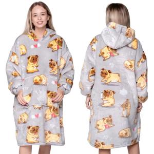 KOC BLUZA Oversize Gruba KOCOBLUZA 2w1 XXL Wzór MOPSY PREZENT FUTRZAK
