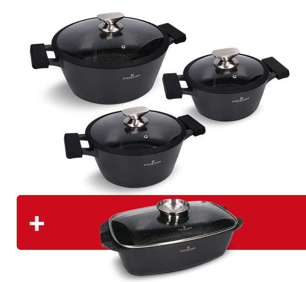 Zestaw garnków 6 el. Black Stone + brytfanna Black Stone Zwieger