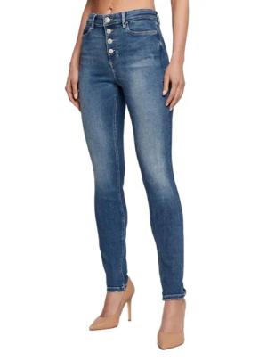 Damskie spodnie jeansowe jeansy Guess niebieskie 1981 EXPOSED BUTTON 27
