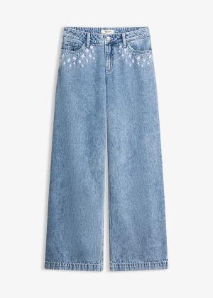 Jeansy wide leg, mid waist, z bawełny