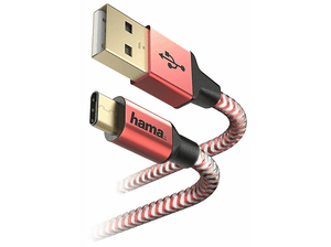 Kabel USB typ C HAMA Reflected 1.5m Czerwony 00178296