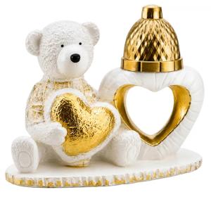 ZNICZ MIŚ SERCE FIGURKA NAGROBNA DZIECIĘCY NA GRÓB DZIECKA złoty LAMPION