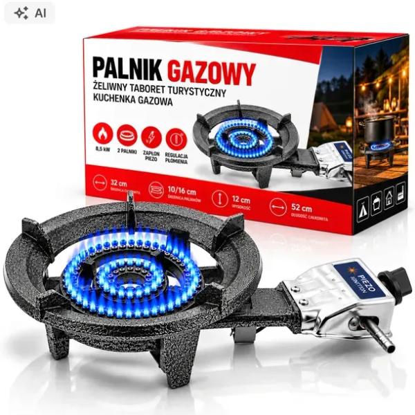 Palnik Gazowy Żeliwny Taboret Turystyczny Kuchenka Gazowa 8,5kW Duży