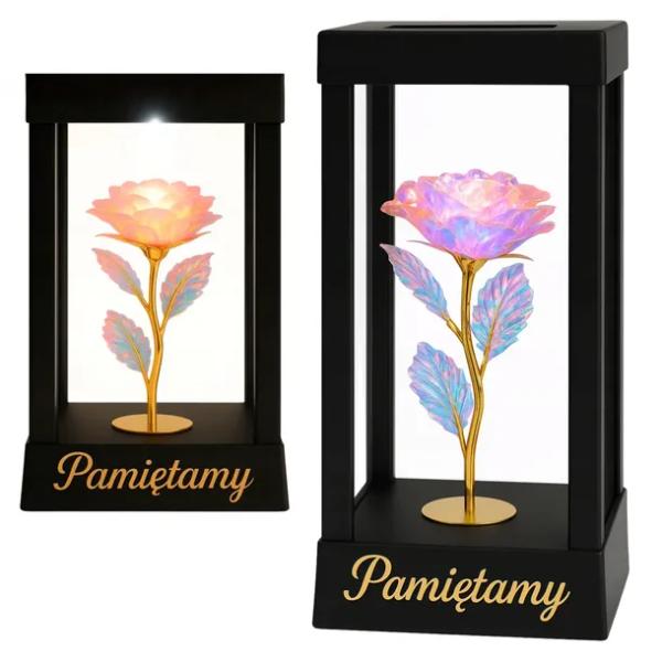 Znicz solarny na grób LED wieczna róża Pamiętamy czarny lampion 27 cm