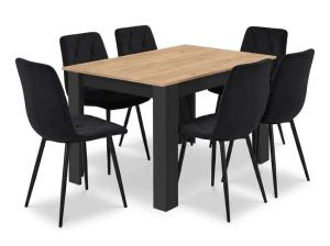 Stół Rozkładany Craft 120/160x80 + 6 Krzeseł Tapicerowanych Czarnych