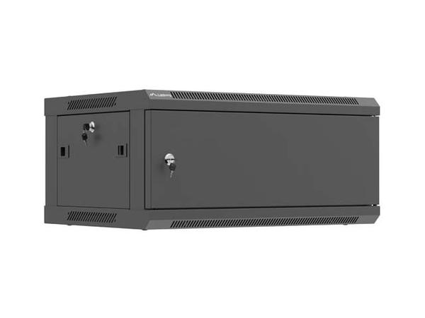 Lanberg Szafa instalacyjna rack wisząca 19 cali 4U 600x450 czarna drzwi metalowe (flat pack)