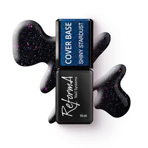 Flashowa, błyszcząca, grafitowa, granatowa baza hybrydowa z folią i brokatem - Shiny Stardust, 10 ml