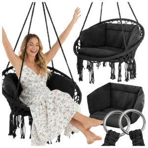 HUŚTAWKA BOCIANIE GNIAZDO Z PODUSZKĄ CZARNE XXL ZESTAW OGRODOWY BOHO 120CM
