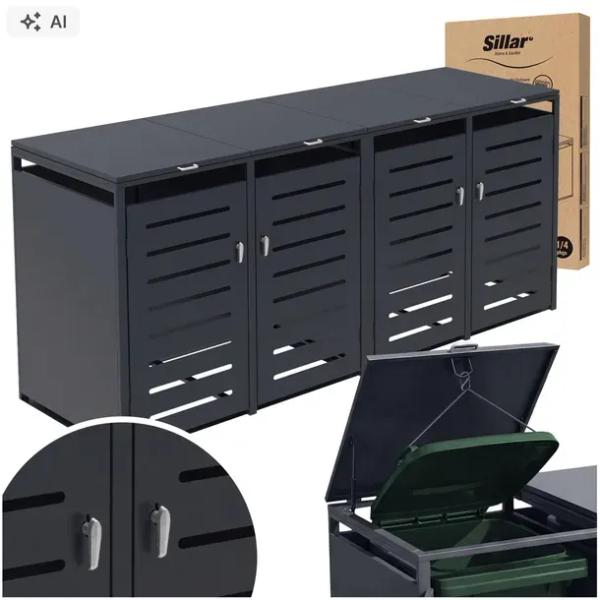 Zabudowa kosza na śmieci Sillar 4x 120/240l stalowa antracyt obudowa koszy