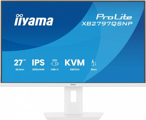 IIYAMA Monitor 27 cali XB2797QSNP-W1 IPS,QHD,USB-c Dock 96W,HDMI, 350cd,1ms, DP, DisplayPort x1 (Daisy Chain MST max. 2560 x1440), USB HUB x4, RJ45