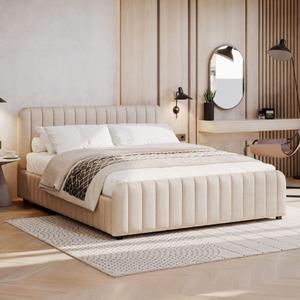 Łóżko tapicerowane z pojemnikiem SFG0167 | 160x200 | Welur | Beż #3 | OUTLET