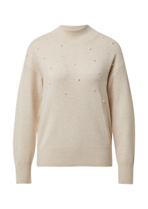 Sweter z cienkiej dzianiny ze stójką i biżuteryjnymi koralikami