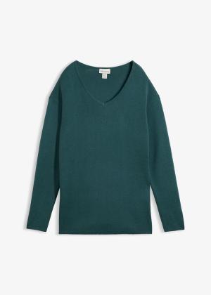 Sweter z dzianiny Milano w prążek, z dekoltem w serek