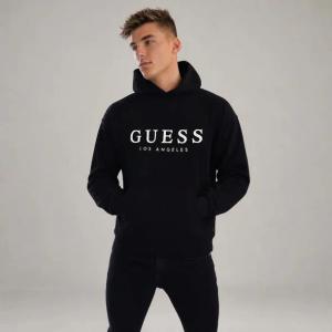 Guess bluza męska czarna z kapturem i logo, wkładana przez głowę, długi rękaw rozmiar S | Idealne na jesień!