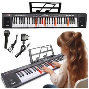 DUŻY KEYBOARD PIANINO ORGANY 61KL PODŚWIETLANE KLAWISZE DO NAUKI + MIKROF