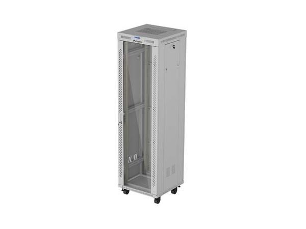 Lanberg Szafa instalacyjna rack stojąca 19" 42U 600x600 szara drzwi przeszklone LCD (Flat pack)