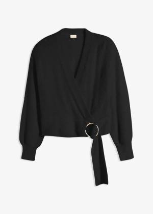Sweter kopertowy z ozdobnym elementem
