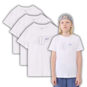 4F 3-Pak t-shirt bawełniany koszulka chłopięca 4FJWSS25TTSHM2185 biała (158)