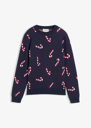 Sweter z cienkiej dzianiny z miękkiej mieszanki bawełny z motywem bożonarodzeniowym