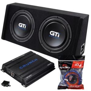 Skrzynia basowa CRUNCH GTI300T 2x 30cm 1200W + Wzmacniacz GPX800.2 + kable