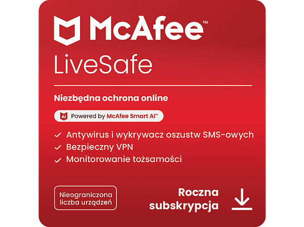 Kod aktywacyjny MCAFEE Program antywirusowy LiveSafe 1 rok