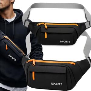 Pojemna Wodoodporna Nerka Męska na pasku sportowa czarna komorowa kieszeń