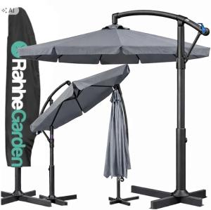 PARASOL ogrodowy 350cm SKŁADANY z WYSIĘGNIKIEM FALBANĄ + POKROWIEC szary