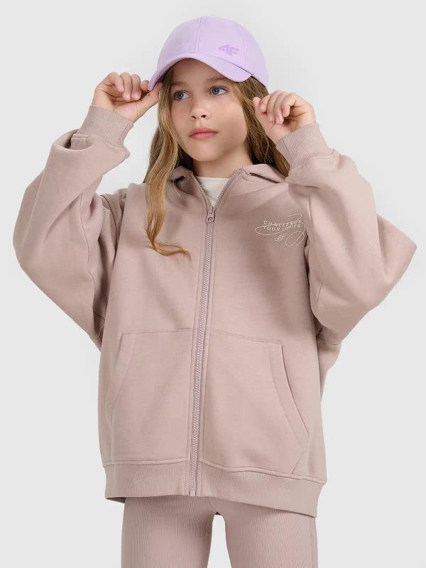 4F bluza dresowa dla dziewczynek rozpinana 4FJWAW25TSWSF1941 beżowy (158)