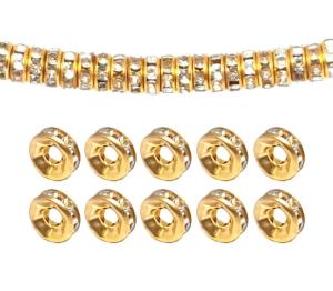 PRZEKŁADKI Z CYRKONIAMI CRYSTAL ZŁOTE 6mm 30szt CYRKONIE walentynki