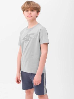 4F T-shirt koszulka chłopięca bawełniana z krótkim rękawem szara (146)