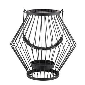 Świecznik metalowy szprosowy z uchwytem 26 x 26 x 27 cm czarny