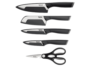 Zestaw 4 noży kuchennych TEFAL Comfort + nożyczki kuchenne K2215S55 Czarno-srebrny