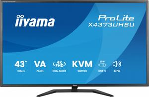 IIYAMA Monitor 43 cale X4373UHSU-B2 4K,VA,2xHDMI,DP,USBCdock (PD95W), 4000:1, USB HUB x4 (2x Type-A, 2x Type-C), KVM, 2 x 7W,450 cd/m2