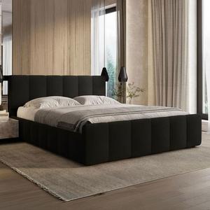 Łóżko tapicerowane z pojemnikiem SFG0166 | 180x200 | Welur | Czarny