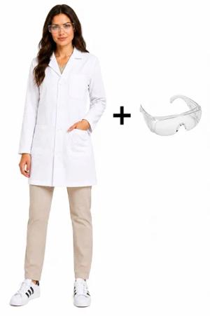 Zestaw laboratoryjny damski lekarski studencki fartuch i okulary roz. XL