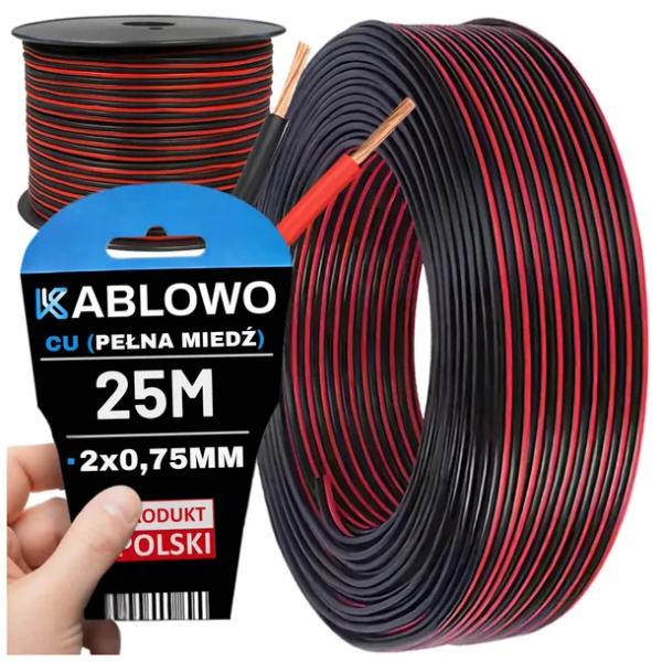 KABEL GŁOŚNIKOWY PRZEWÓD DWUŻYŁOWY AUDIO HQ OFC CU 2x0,75MM KABLOWO 25M