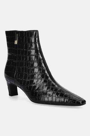 Tommy Hilfiger botki skórzane TH SQUARE TOE CROC KITTEN BOOTIE