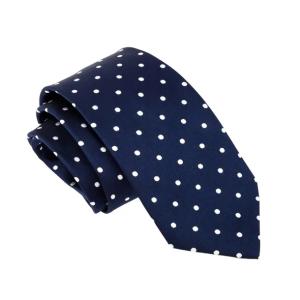 Granatowy krawat w białe kropki klasyczny elegancki wzór