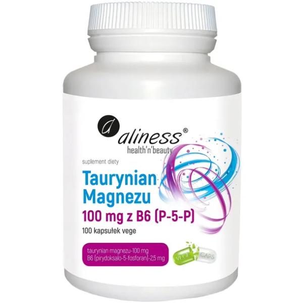 TAURYNIAN MAGNEZU 100 mg z B6 Tauryna na poziomie 80% Aliness 100kaps. VEGE