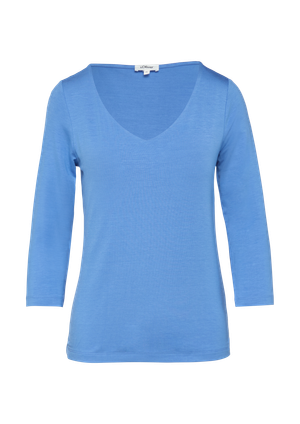 T-shirt wykonany z lyocellu o wąskim kroju z rękawami 3/4