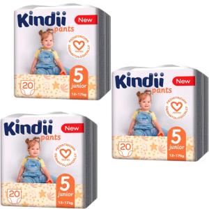 Kindii Pieluchomajtki chłonne junior rozmiar 5 (12-17 kg) 20 sztuk x 3