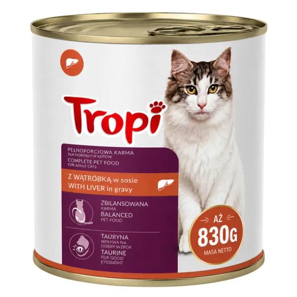 MOKRA KARMA DLA KOTA TROPI Z WĄTRÓBKĄ CIELĘCINĄ DUŻA PUSZKA 830G