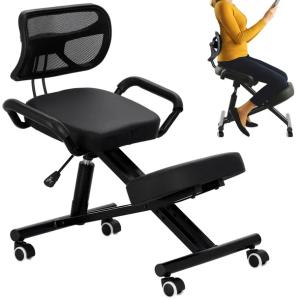 Klękosiad ergonomiczny z oparciem czarny do biura gabinet kosmetyczny SPA