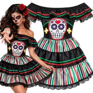 STRÓJ MEKSYKANKI SUKIENKA MEKSYKAŃSKA CZASZKA COCO HALLOWEEN 152 164 XS S