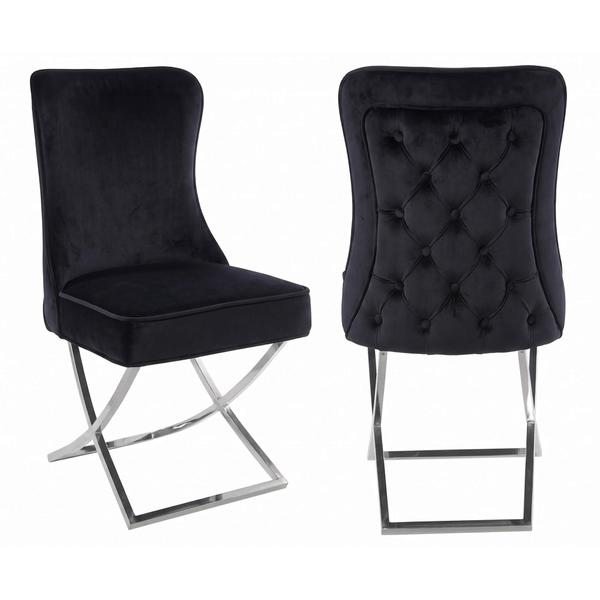 Krzesło Glamour Y-2009 czarny welur #20 srebrne nogi | OUTLET