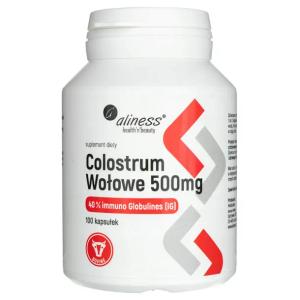 Aliness Colostrum Wołowe 40% IG 500 mg Immunoglobuliny Siara 100 kapsułek